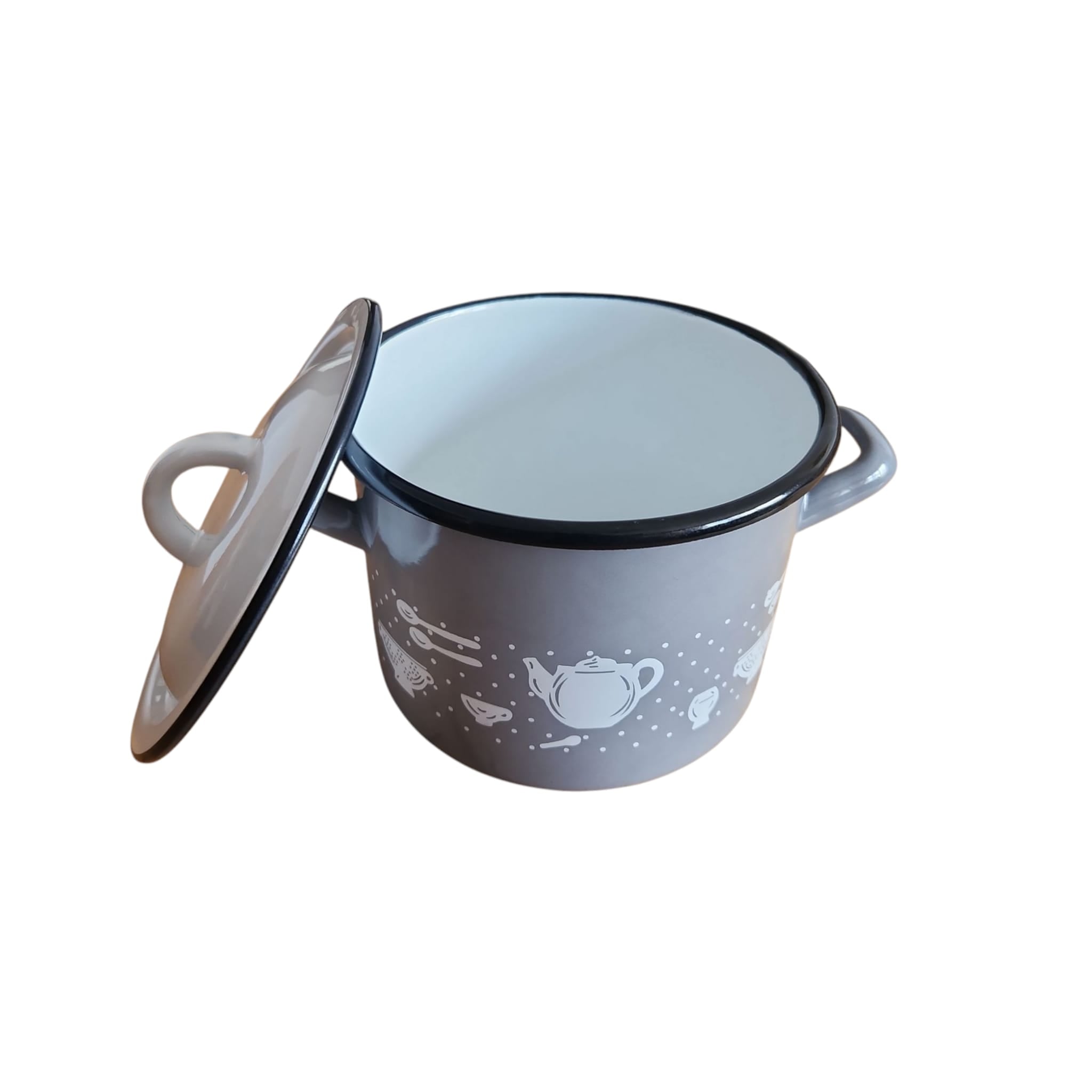 Oala emailată, DECOR, CU CAPAC, DIAMETRU 16 CM, 2.5 LITRI, Oala emailată, DECOR, CU CAPAC, DIAMETRU 16 CM, 2.5 LITRI,